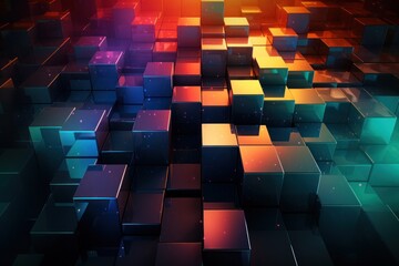 Canvas Print -  a bunch of cubes that are in the middle of a wall with a bright light on top of them.