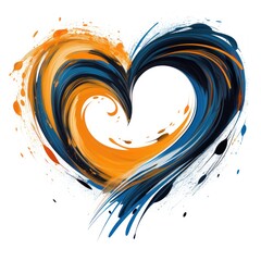 Canvas Print -  a painting of a heart with blue, orange, and white paint splattered in the shape of a wave.