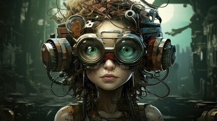 Wall Mural -  a digital painting of a woman with steampunks on her head and goggles in front of her face.