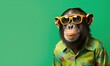 Happy monkey with sunglasses and colorful shirt  