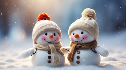 Wall Mural - Two snowman love, snowman couple,  christmas, winter