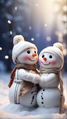 Wall Mural - Two snowman love, snowman couple,  christmas, winter