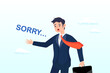 Businessman bow down say sorry for apologise, apologise or say sorry, regret for what happen asking for forgiveness, professional or leadership after mistake or failure, pardon or feel sad (Vector)