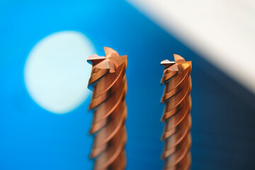Aufkleber - industrial drilling milling metal cutting tool with carbide cutter insert in workshop. Drills with interchangeable tungsten carbide heads. Milling metal cutter tools CNC machine, industrial background