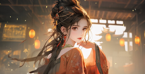 Wall Mural - cute anime girl, Tang Dynasty Chang'an young woman