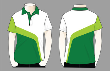 Wall Mural - Short sleeve polo shirt with white-greend design on gray background.Front and back view, vector file