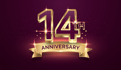 Wall Mural - Premium golden anniversary, 14 years anniversary celebration illustration background