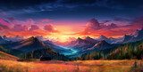 Fototapeta Mapy - sunrise in the mountains, sunset in the mountains, 