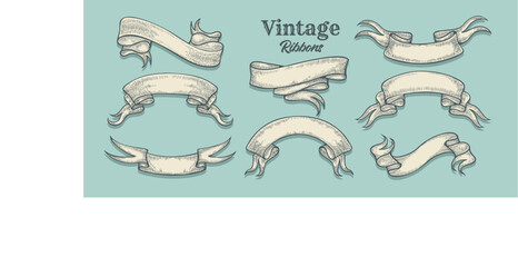 Wall Mural - etching ribbon banner set