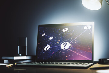Aufkleber - Creative abstract question mark hologram on modern computer monitor, future technology concept. 3D Rendering