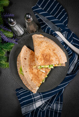 Canvas Print - Tortilla multigrain with omelette, lettuce and ham.