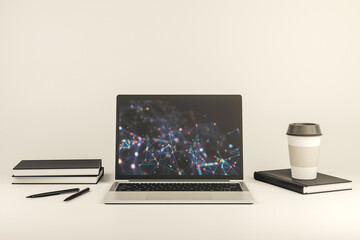 Aufkleber - Creative abstract wireless technology hologram on modern computer monitor, artificial intelligence and machine learning concept. 3D Rendering
