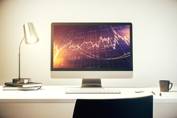 Poster - Abstract creative financial graph on modern laptop monitor, forex and investment concept. 3D Rendering