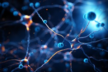 Wall Mural - neuron cells neural network under microscope neuro research science brain signal information transfe