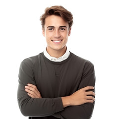 Portrait of handsome smiling young man with folded arms isolated