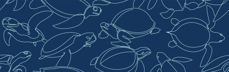 Sticker - Vector ocean turtles line art wallpaper background