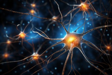 Wall Mural - neuron cells neural network under microscope neuro research science brain signal information transfe