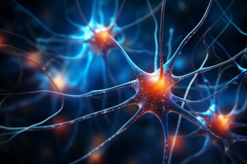 Wall Mural - neuron cells neural network under microscope neuro research science brain signal information transfe