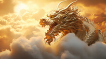 Golden Chinese Dragon Taking Off In Illustration