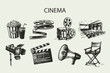 © pim - Cinema and film set. Hand drawn vintage illustrations