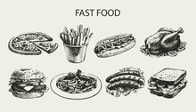 Fast Food Set. Hand Drawn Illustrations 