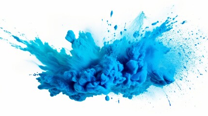 Wall Mural - Bright blue holi paint color powder festival explosion burst isolated white background. industrial print concept background isolated on white background,. Created using Generative AI Technology