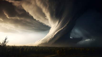 Wall Mural - tornado picture with lightning and dramatic lighting, bad weather, natural catastrophy, rain, storm 