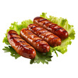 Grilled pork sausages with lettuce isolated on transparent or white background