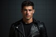 © furyon - Male model in a sleek black leather moto jacket