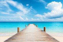 Wooden Dock Pier On Beach In Sun For Tourism, Ai Generative