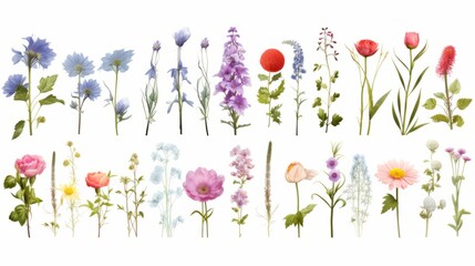 Wall Mural - Set of different beautiful flowers on white background. Banner design isolated on white background,. Created using Generative AI Technology