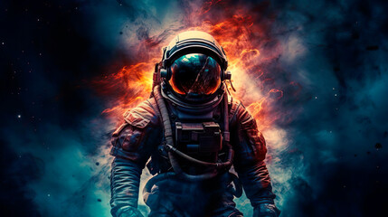 Wall Mural - Mission flight to new galaxy and stars. Scientific expedition into deep space in order to search for new planets adapted for human life. An astronaut discovers new places in the universe. Cosmic
