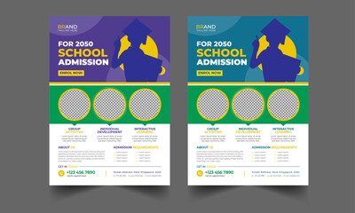 A bundle of 2 templates of a4 flyer layout design, back to school education admission flyer poster, annual report, leaflet, book cover, advertising, brochure template