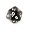 © MissPic - A black D20 twenty sided dice isolated on white. RPG dice. Icosahedron DND dice and copy space to add text