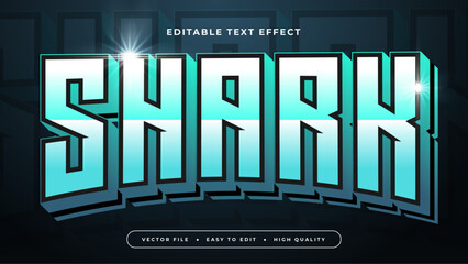 Poster - Green white and blue shark 3d editable text effect - font style