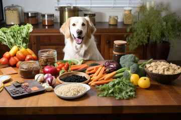 Dog raw food home meal background pet animal healthy diet bowl kitchen fresh cute