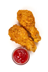 Sticker - Breaded crispy chicken legs with ketchup, isolated on white background.