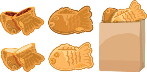 bungeoppang, korean fish-shaped bread. korean snack illustration vector.