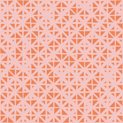Wall Mural - Retro vector seamless pattern with small triangles. Elegant minimalist background with halftone effect, randomly scattered shapes, grid. Simple orange and pink texture. Repeated trendy geo design