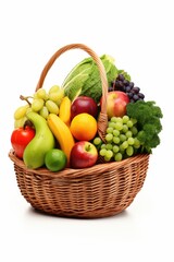 Poster - A wicker basket filled with a variety of fresh fruits and vegetables. Perfect for healthy eating and farm-to-table concepts
