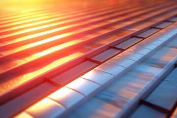 Poster - A close up of a train track with a beautiful sunset in the background. Perfect for transportation or travel-related projects