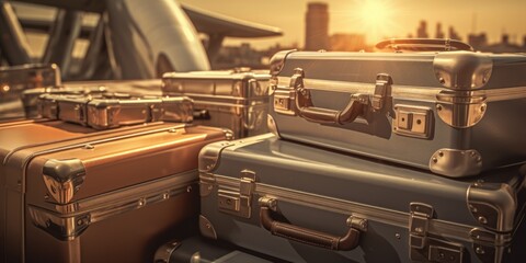 Poster - A group of suitcases sitting on top of each other. Perfect for travel-related designs and concepts