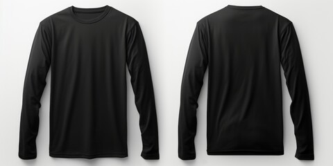 A simple black long sleeved shirt on a clean white background. Perfect for showcasing clothing designs or as a basic fashion concept.