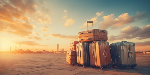 Poster - A group of suitcases sitting on top of each other. Perfect for travel-related designs or illustrating the concept of packing for a trip