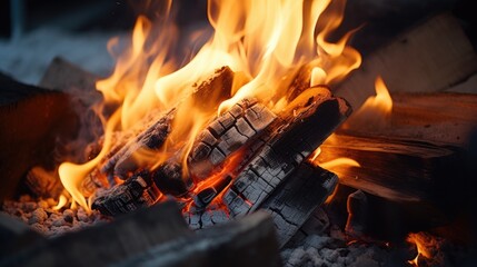 Aufkleber - A close-up view of a fire burning in a fireplace. This image can be used to create a cozy and warm atmosphere in various projects