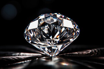 Poster - A close up view of a diamond on a black surface. This image can be used for jewelry advertisements or articles about gemstones