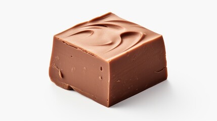 Poster - A single piece of chocolate sitting on a clean, white surface. Perfect for food and dessert related projects
