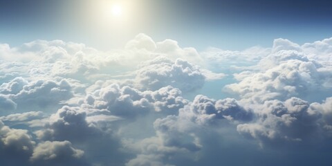 Poster - Sun shining brightly above fluffy clouds in the sky. Perfect for nature and weather related projects