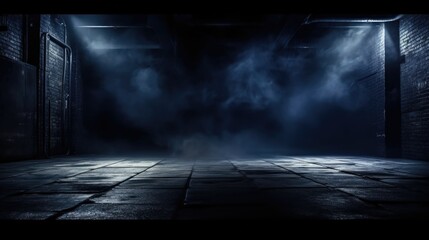 Poster - A dark room filled with mysterious smoke. Perfect for creating a dramatic and mysterious atmosphere.