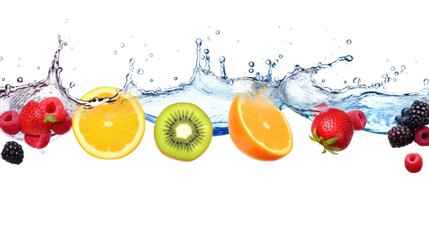 Poster - Fruits being thrown into water, creating a splashing effect. Suitable for various projects